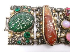 Attributed to Selro Selini Confetti Lucite Panel Bracelet w/Rhinestones, Pearls
