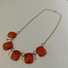 Vintage Soviet Baltic Amber Necklace 1970 Kaliningrad Factory 0YK Gold Plated