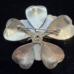 Vintage Enamel Flower Brooch Orange Pin Hand Painted 2.5 inches POP of COLOR