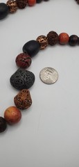 Vintage wood, plastic and gold tone shades of browns beaded Necklace 23″