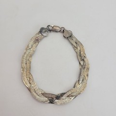 Vintage KC Braided Sterling Silver Italy Herringbone Textured Chain 7″ Bracelet