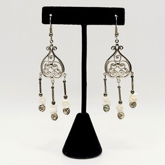 Southwestern Style Chandelier Silver Tone White Howlite Bead Pierced Earrings