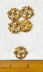 Jewelry Stamping – French raw brass double lion’s head w/14K gold plate – 5 pcs.