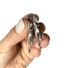 Vintage Art Deco Silver Butterfly Winged Nude Fairy Woman Dangle Earrings