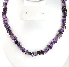 Amethyst Vintage Boho Necklace Irregular Raw Purple Gemstone Chips Hand Made 17″