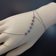 Hand Chain Bracelet Sterling Silver Slave Bracelet Ring Connected Stars Crystals