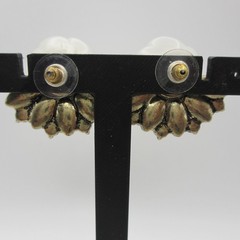 Vintage Rhinestone Earrings Floral Green White Acrylic Post For Pierced Ears