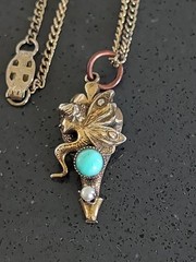 VINTAGE FAIRY PIXIE NYMPH PENDANT ART NOUVEAU NECKLACE 16″ R4