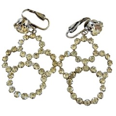 Jeweled art deco Earrings VTG Clip Austrian Crystal Rhinestone Sparkly Dangle 2″