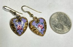 VTG Puffy Heart Charm Earrings , Enamel Earrings, Hand Painted Lucy Isaacs