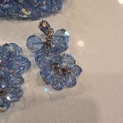 Blue Faceted Aurora Boreales Crystal Bracelet & Clip-On Earrings