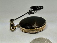 Victorian Double Sided Oval Banded Agate & Agate Locket Pendant Necklace 18”