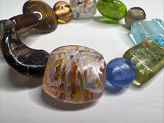 Vintage Art Glass Large Bead Stretchable Multicolored Bracelet