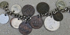 Vintage World Coins Travel Charm Link Bracelet South Africa Britain India