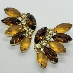 Vtg Art Deco Marquise Rhinestone Statement Orange Brown Climber Earrings Clip-on