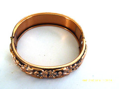 VINTAGE ELABORATE COPPER HINGED BANGLE BRACELET SIGNED RENOIR