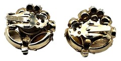 Yellow Foil Art Glass Rhinestone Earrings Autumn Colors Vintage Costume Jewelry