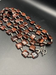 Vintage Red Tiger Eye Natural Stone Sterling Silver Chunky Long Necklace 148 Gr
