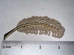 Gold Tone Feather Broach Ivory Seed Beads, 1950s Vintage Elegant Costume MCM