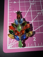 Vintage Colorful Goldtone Prong Set Christmas Tree Brooch Uranium Trunk
