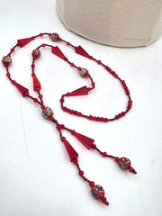 Antique 1920’s Red Ventian Glass Flapper Sautoir Necklace