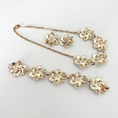Vintage Pastel Blue Enamel Flower Set Earrings Necklace Clip On Earrings Spring