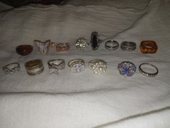 Mixed Lot of 14 Vintage & Fashion Rings Multicolor Metal Glass Pearl Plastic