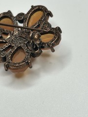 Vintage Floral Pin Brooch with Pink and Orange Rhinestones