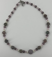 Natural Stone Necklace Green Purple Crystals Choker 17 Inch