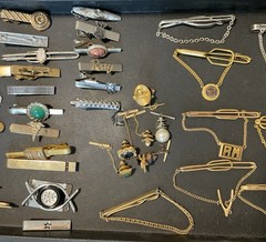 VINTAGE 87 PC MEN’S JEWELRY LOT CUFFLINKS TIE BARS CHAINS, TACS & SETS FREE SHIP