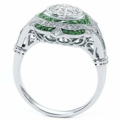 Vintage Art Deco Style 3Ct Lab Created Diamond Engagement 14K White Gold FN Ring