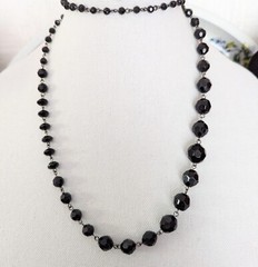 Liz & Co Long Rope Necklace Black Faceted Beads Boho Flapper Goth Jewelry