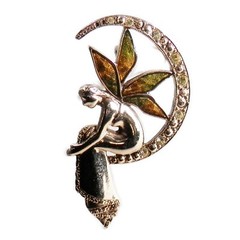 Vtg Gold Tone Liz Claiborne Fairy Angel Moon Brooch Enamel Rhinestone