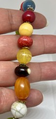 Vintage 70s Colorful Green Red Blue Black Yellow Beaded White Multi Aprox. 16”