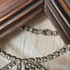Vintage Silver Tone Rhinestone Bib Fringe Drop Necklace Mid Century festoon