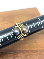 Black Purple Pearl Cocktail Ring 14k Yellow Gold Estate Jewelry Women’s Size 6.5