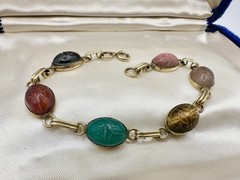 VTG 12k Gold Filled Multi Gemstone Scarab Bracelet 8in 12g Signed Estate Read
