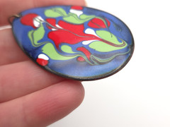 Vintage Mid Century MCM Colorful Red Green Blue Enamel Copper Teardrop Pendant