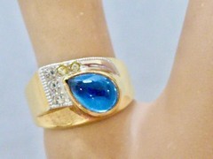 70’S NEW OLD STOCK 10K YELLOW GOLD FILLED SIMULATED BLUE SAPPHIRE RING SIZE 10