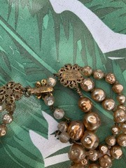 Miriam Haskell 3 Strand Golden Pearl Necklace.