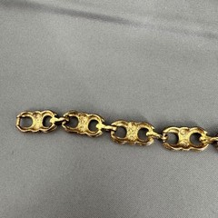 Vintage Gold Tone Rhinestone Scroll Link Bracelet 7.5 Inch Fold Over Clasp