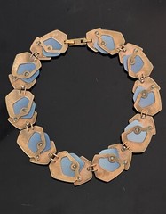 Monet All That Jazz Rose Gold Toned & Blue Necklace Choker Book Piece **READ**