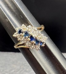 10k Yellow Gold London Blue Topaz Diamond Cluster Estate Ring SZ 8 3.55g