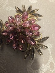 Judy Lee Pink Rhinestone Brooch Signed Vintage