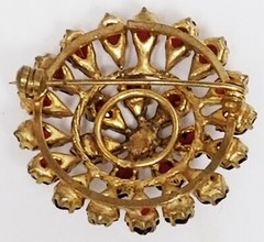 Gorgeous Vintage Almandine Garnet Layered Domed Gold Plated Pin Brooch 1 1/4″
