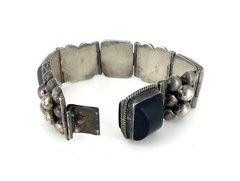 Vintage Mexico 24mm Sterling Silver Domed Rectangle Black Onyx Cluster Bracelet