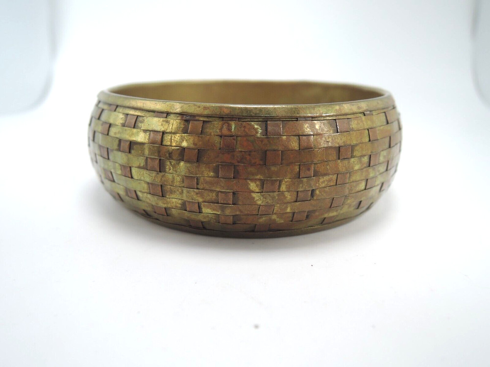 Brass and Copper Basketweave Bangle Bracelet, 1970-’80s