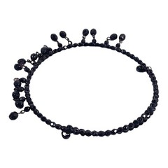 Victorian Revival Choker Necklace 16″ Black Glass Wire Dangle MCM VTG Witch Goth