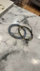 Cloisonne Enamel Hinged Bangle Bracelet Set Blue Black Floral 2pc