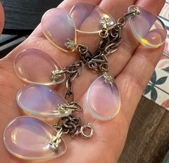Unique Vintage French Opalescent Opaline Glass Teardrop Cha Cha Charm Bracelet